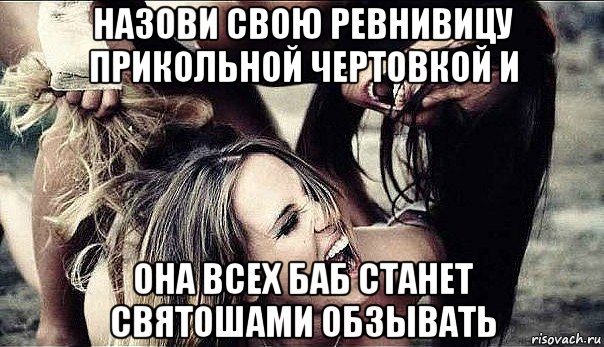 назови свою ревнивицу прикольной чертовкой и она всех баб станет святошами обзывать, Мем ревность