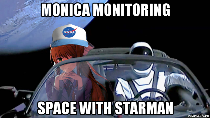 monica monitoring space with starman, Мем Starman with Monica