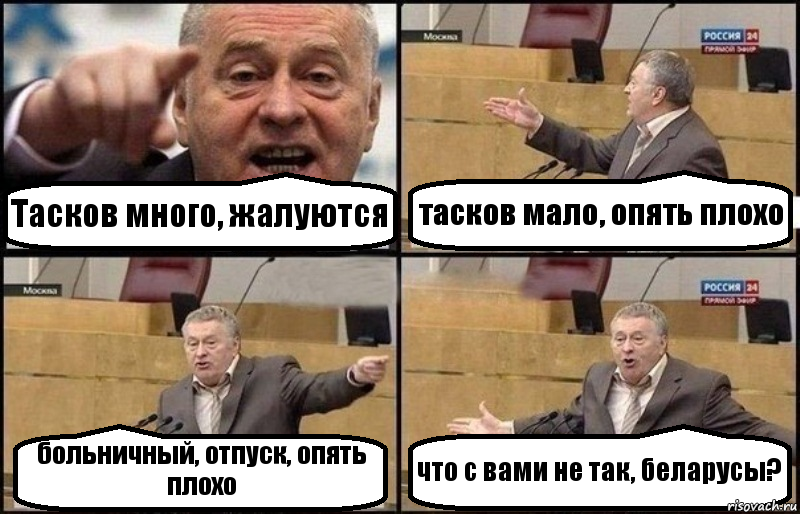 Тасков много, жалуются тасков мало, опять плохо больничный, отпуск, опять плохо что с вами не так, беларусы?, Комикс Жириновский