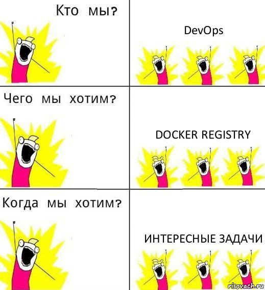 DevOps Docker Registry Интересные задачи, Комикс Что мы хотим