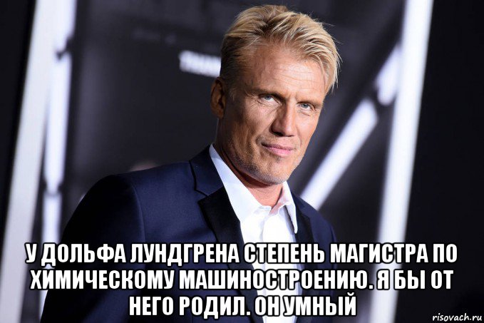  у дольфа лундгрена степень магистра по химическому машиностроению. я бы от него родил. он умный