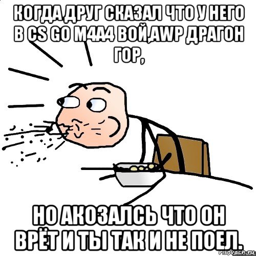 когда друг сказал что у него в cs go m4a4 вой,awp драгон гор, но акозалсь что он врёт и ты так и не поел., Мем   как