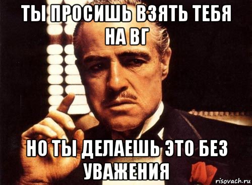 ты просишь взять тебя на вг но ты делаешь это без уважения, Мем крестный отец