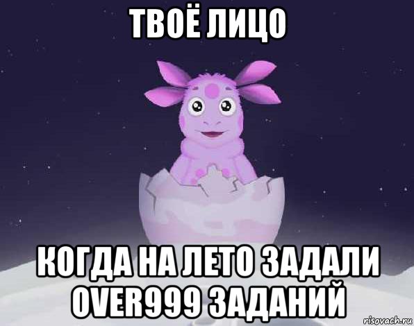 твоё лицо когда на лето задали over999 заданий, Мем лунтик