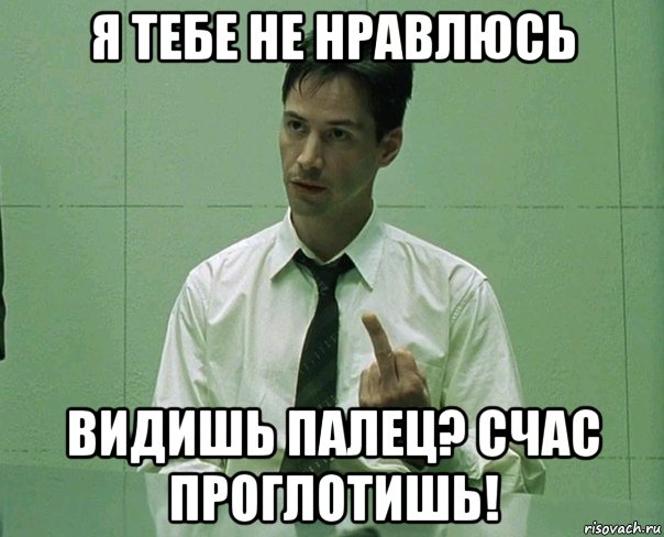 я тебе не нравлюсь видишь палец? счас проглотишь!