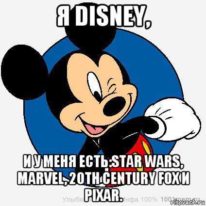 я disney, и у меня есть:star wars, marvel, 20th century fox и pixar.