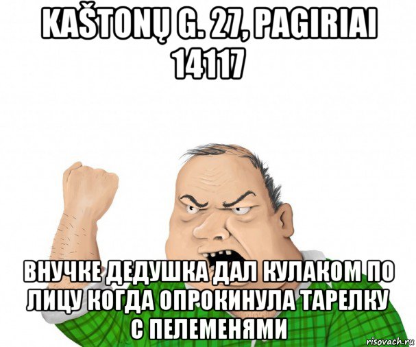 kaštonų g. 27, pagiriai 14117 внучке дедушка дал кулаком по лицу когда опрокинула тарелку с пелеменями, Мем мужик