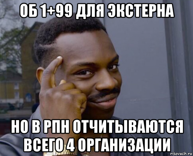 об 1+99 для экстерна но в рпн отчитываются всего 4 организации, Мем Негр с пальцем у виска