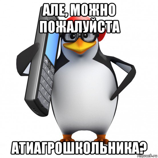 але, можно пожалуйста атиагрошкольника?, Мем   Пингвин звонит