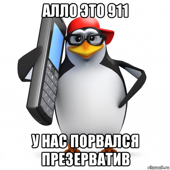 алло это 911 у нас порвался презерватив, Мем   Пингвин звонит