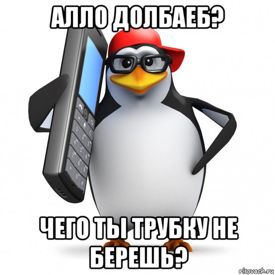 алло долбаеб? чего ты трубку не берешь?, Мем   Пингвин звонит