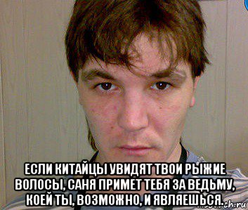  если китайцы увидят твои рыжие волосы, саня примет тебя за ведьму, коей ты, возможно, и являешься.