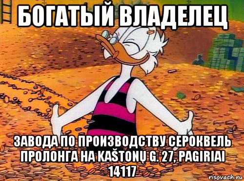 богатый владелец завода по производству сероквель пролонга на kaštonų g. 27, pagiriai 14117, Мем Скрудж