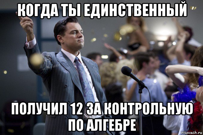 когда ты единственный получил 12 за контрольную по алгебре, Мем  Волк с Уолтстрит