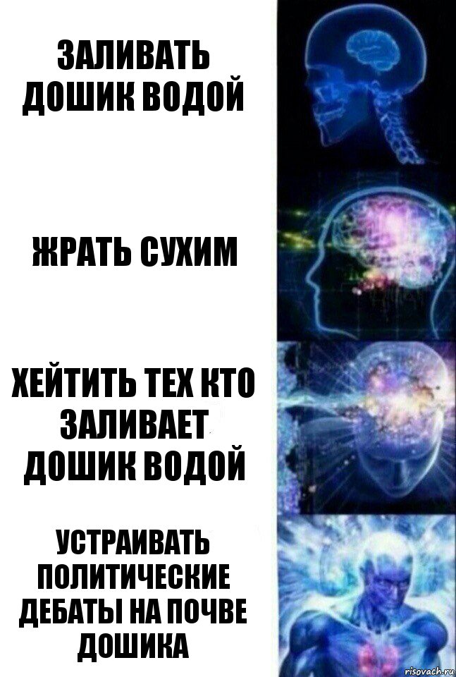 Заливать дошик водой жрать сухим хейтить тех кто заливает дошик водой устраивать политические дебаты на почве дошика, Комикс  Сверхразум