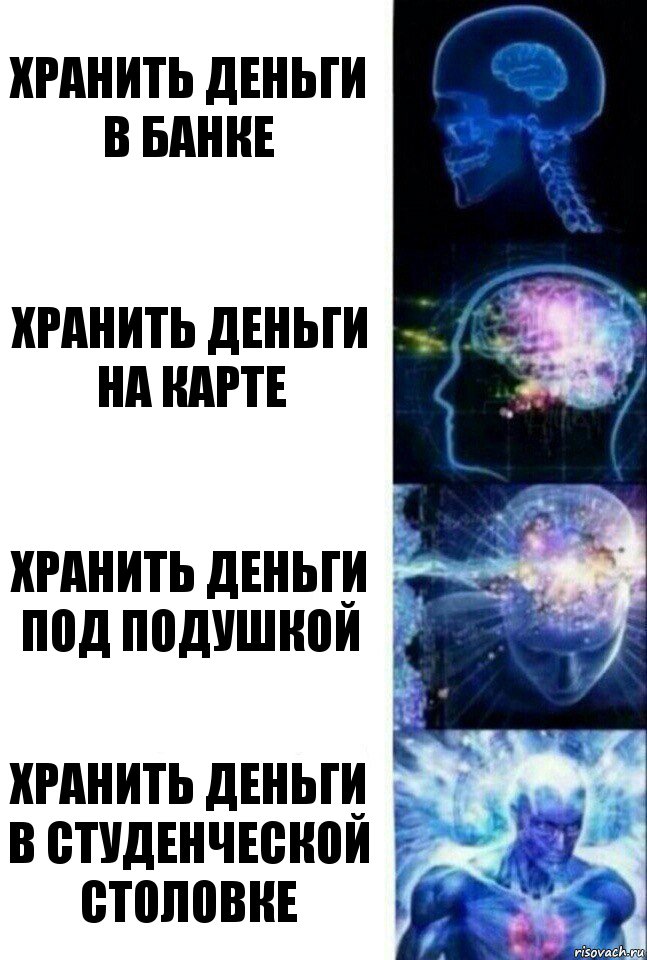 хранить деньги в банке хранить деньги на карте хранить деньги под подушкой хранить деньги в студенческой столовке, Комикс  Сверхразум