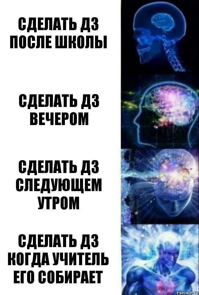 Сделать дз после школы Сделать дз вечером Сделать дз следующем утром Сделать дз когда учитель его собирает, Комикс  Сверхразум