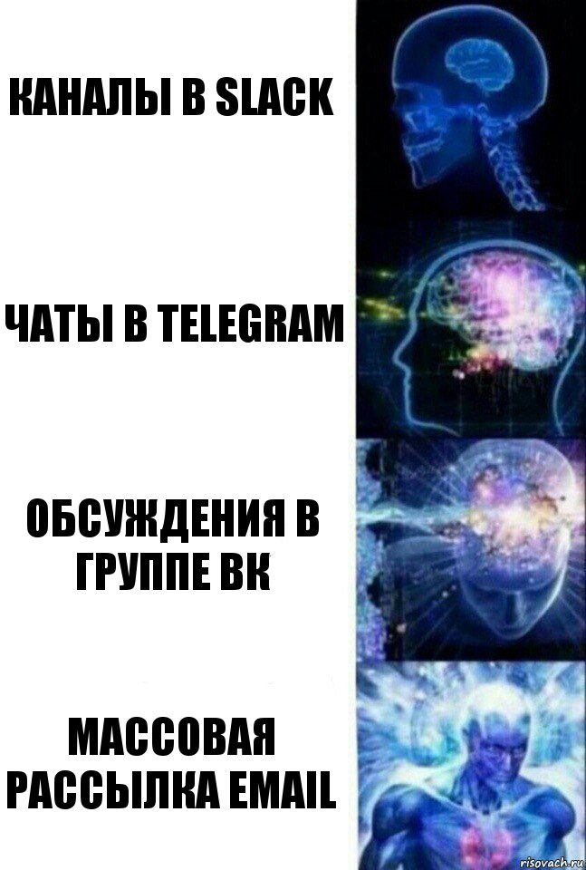Каналы в slack Чаты в telegram обсуждения в группе вк массовая рассылка email, Комикс  Сверхразум
