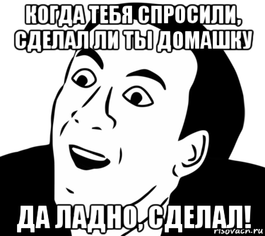 когда тебя спросили, сделал ли ты домашку да ладно, сделал!, Мем  Да ладно