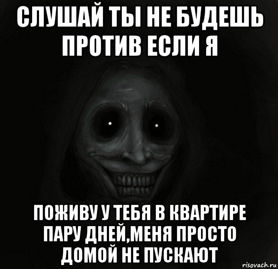 слушай ты не будешь против если я поживу у тебя в квартире пару дней,меня просто домой не пускают, Мем Ночной гость