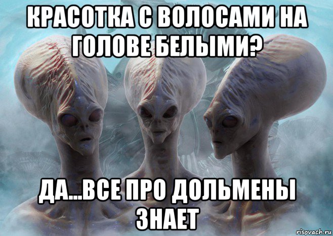 красотка с волосами на голове белыми? да...все про дольмены знает