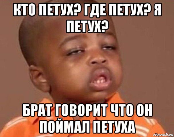 кто петух? где петух? я петух? брат говорит что он поймал петуха, Мем  Какой пацан (негритенок)