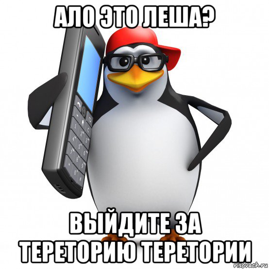 ало это леша? выйдите за тереторию теретории, Мем   Пингвин звонит