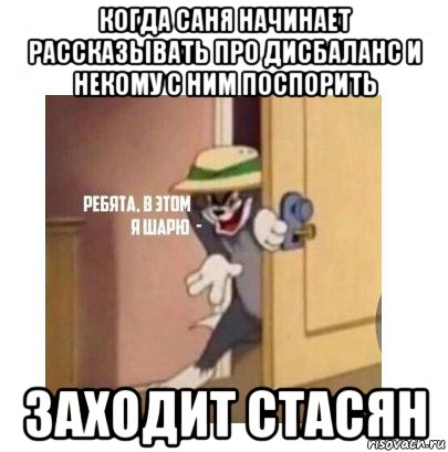 когда саня начинает рассказывать про дисбаланс и некому с ним поспорить заходит стасян, Мем Ребята я в этом шарю