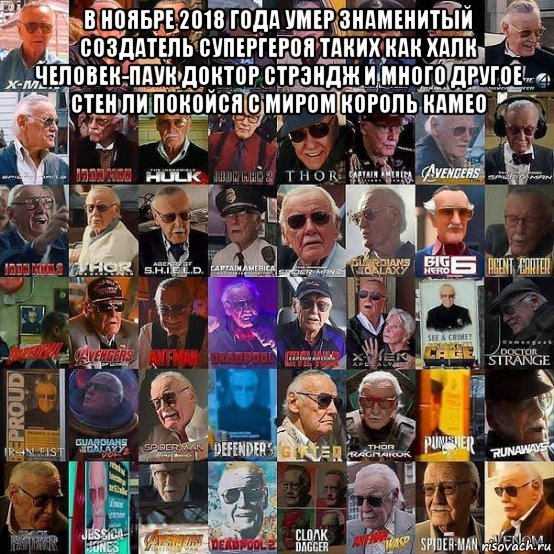 в ноябре 2018 года умер знаменитый создатель супергероя таких как халк человек-паук доктор стрэндж и много другое стен ли покойся с миром король камео 