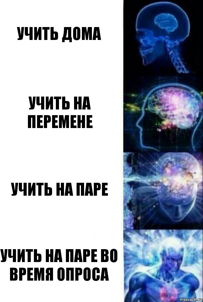 Учить дома Учить на перемене Учить на паре Учить на паре во время опроса