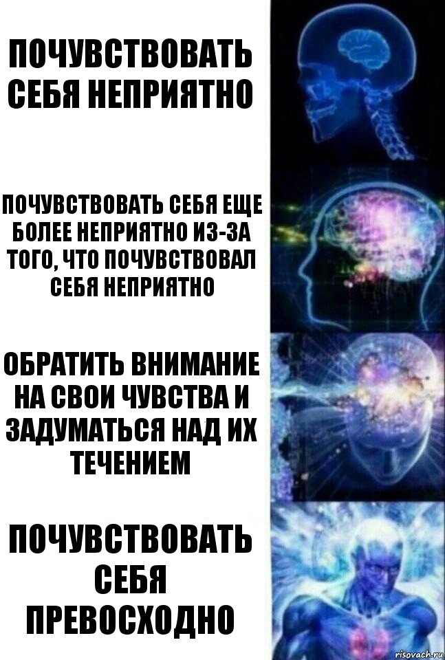 почувствовать себя неприятно почувствовать себя еще более неприятно из-за того, что почувствовал себя неприятно обратить внимание на свои чувства и задуматься над их течением почувствовать себя превосходно, Комикс  Сверхразум