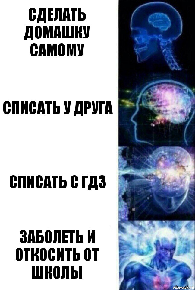 Сделать домашку самому Списать у друга Списать с ГДЗ Заболеть и откосить от школы, Комикс  Сверхразум