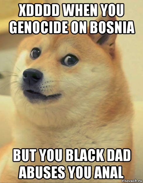 xdddd when you genocide on bosnia but you black dad abuses you anal, Мем doge woof