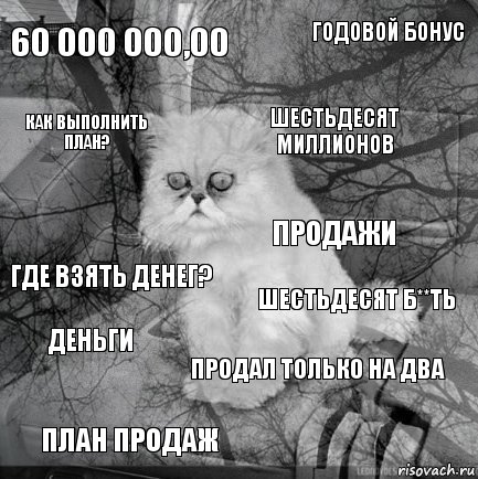 60 000 000,00 шестьдесят б**ть шестьдесят миллионов план продаж где взять денег? годовой бонус продал только на два как выполнить план? Деньги продажи