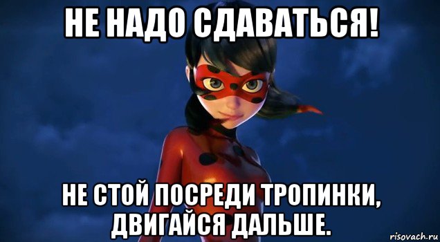 не надо сдаваться! не стой посреди тропинки, двигайся дальше., Мем Леди баг