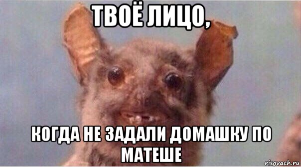 твоё лицо, когда не задали домашку по матеше