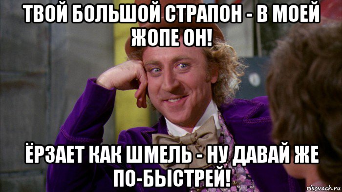 твой большой страпон - в моей жопе он! ёрзает как шмель - ну давай же по-быстрей!