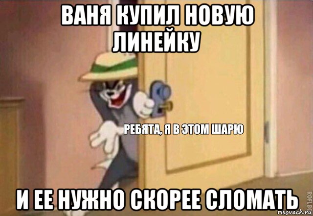 ваня купил новую линейку и ее нужно скорее сломать, Мем    Ребята я в этом шарю