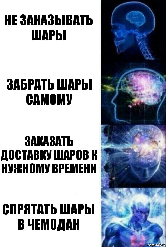 Не заказывать шары Забрать шары самому Заказать доставку шаров к нужному времени Спрятать шары в чемодан, Комикс  Сверхразум