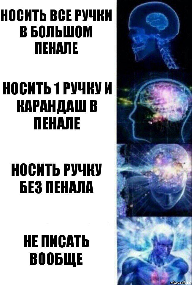 Носить все ручки в большом пенале Носить 1 ручку и карандаш в пенале Носить ручку без пенала Не писать вообще, Комикс  Сверхразум