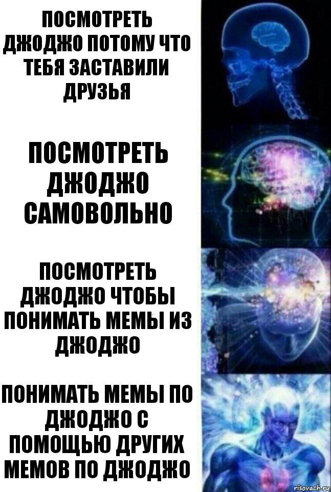 посмотреть джоджо потому что тебя заставили друзья посмотреть джоджо самовольно посмотреть джоджо чтобы понимать мемы из джоджо понимать мемы по джоджо с помощью других мемов по джоджо, Комикс  Сверхразум