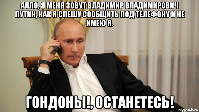 алло, я меня зовут владимир владимирович путин, как я спешу сообщить под телефону и не имею я. гондоны!, останетесь!