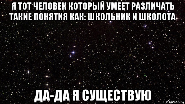 я тот человек который умеет различать такие понятия как: школьник и школота да-да я существую