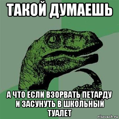 такой думаешь а что если взорвать петарду и засунуть в школьный туалет, Мем Филосораптор