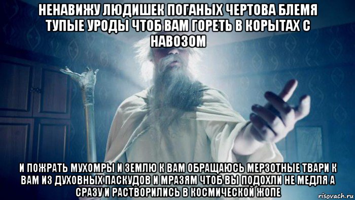 ненавижу людишек поганых чертова блемя тупые уроды чтоб вам гореть в корытах с навозом и пожрать мухомры и землю к вам обращаюсь мерзотные твари к вам из духовных паскудов и мразям чтоб вы подохли не медля а сразу и растворились в космической жопе, Мем Избранник тайной силы