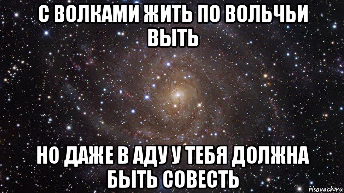 с волками жить по вольчьи выть но даже в аду у тебя должна быть совесть, Мем  Космос (офигенно)