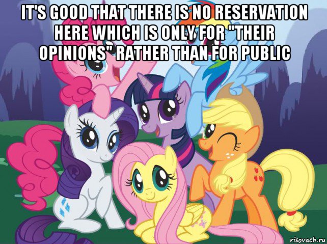 it's good that there is no reservation here which is only for "their opinions" rather than for public , Мем My little pony
