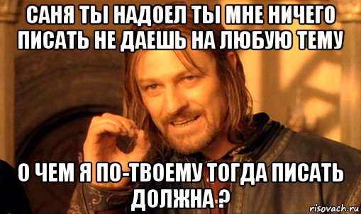 саня ты надоел ты мне ничего писать не даешь на любую тему о чем я по-твоему тогда писать должна ?, Мем Нельзя просто так взять и (Боромир мем)