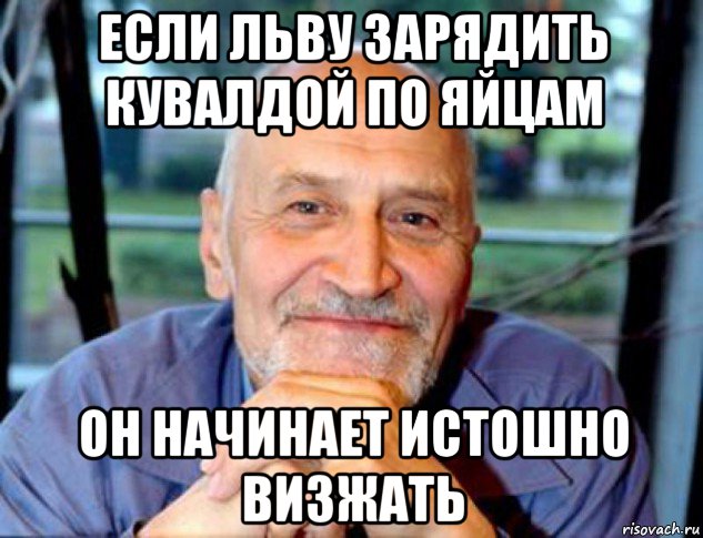 если льву зарядить кувалдой по яйцам он начинает истошно визжать, Мем Николай Дроздов