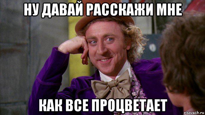 ну давай расскажи мне как все процветает, Мем Ну давай расскажи (Вилли Вонка)